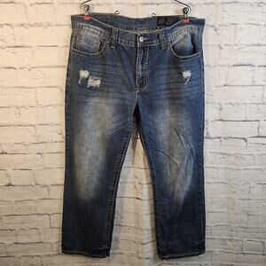 TK Axel Treadwell Relaxed Straight Jeans Blue Denim Men's 38x30 Distressed